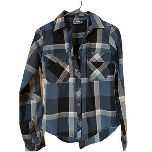Sombrio Women’s Silhouette Riding Shirt, Blue Plaid Flannel Style, Snap Close XS
